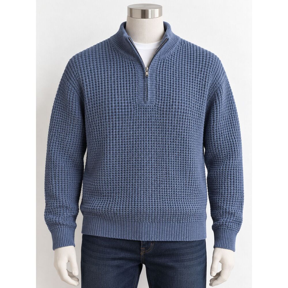 L.L.Bean Men's Blue Organic Cotton Quarter Zip Sweater Large Tall 219